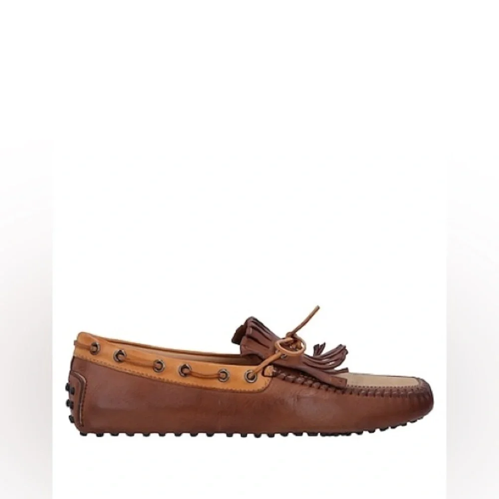 Tod's Gommino Leather Fringe Driving Loafers in Congnac & Tan